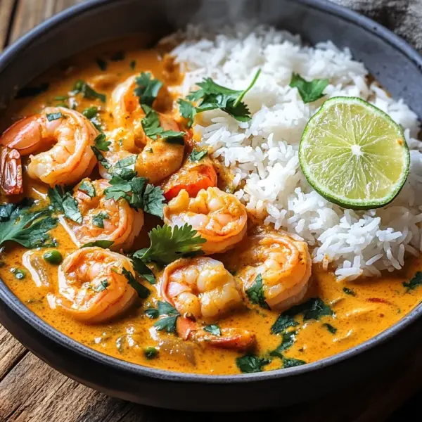 Aromatisches Garnelen Curry mit Kokosmilch und Reis