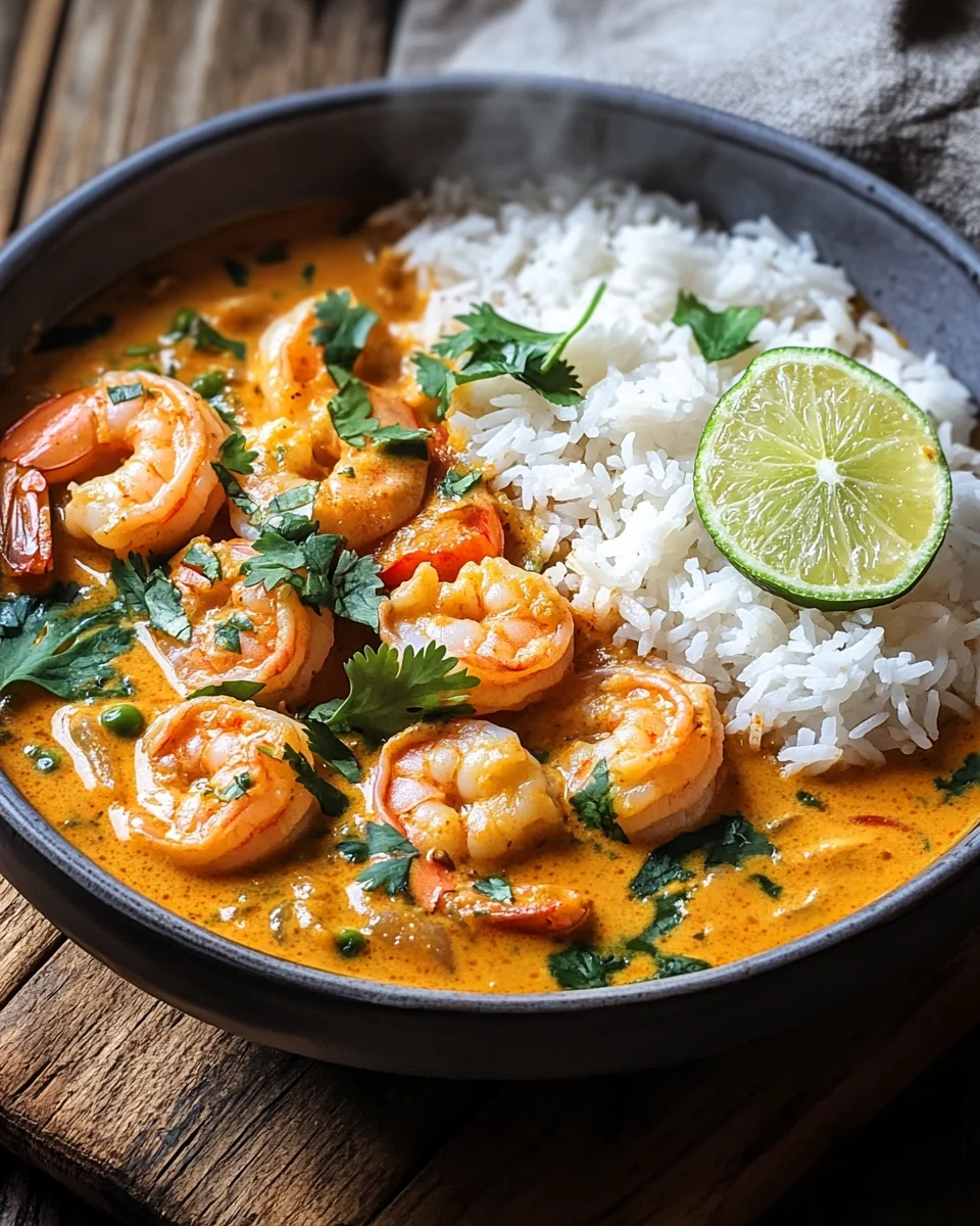 Aromatisches Garnelen Curry mit Kokosmilch und Reis