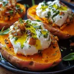 Gef&uuml;llte S&uuml;&szlig;kartoffeln mit Burrata