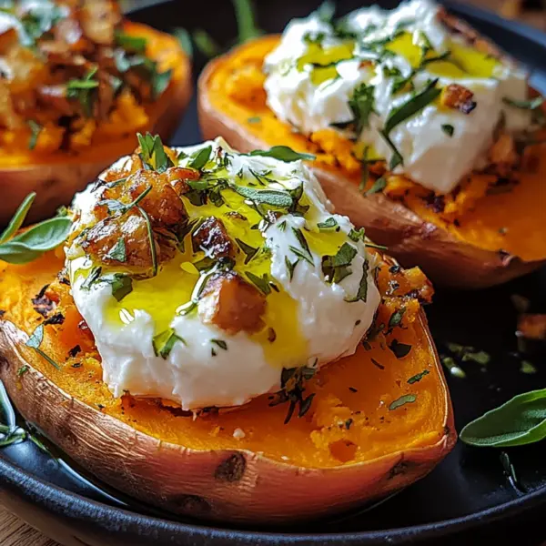 Gefüllte Süßkartoffeln mit Burrata