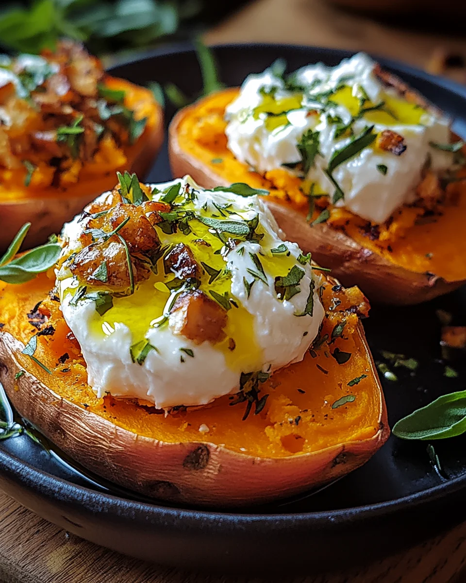 Gef&uuml;llte S&uuml;&szlig;kartoffeln mit Burrata