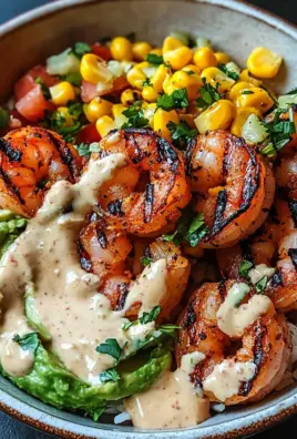 Gegrillte Garnelen Bowl mit Avocado Mais-Salsa & Cremiger Sauce 21 Gegrillte Garnelen Bowl mit Avocado Mais-Salsa & Cremiger Sauce