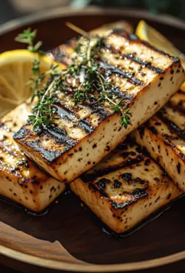 Griechischer gegrillter Tofu mit Zitrone und Thymian