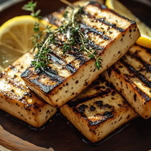 Griechischer gegrillter Tofu mit Zitrone und Thymian