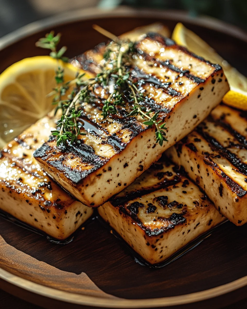 Griechischer gegrillter Tofu mit Zitrone und Thymian