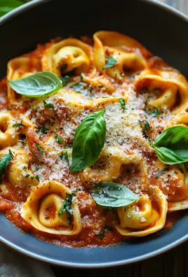 Tortellini mit Tomaten-Sahnesoße, Käse und Basilikum