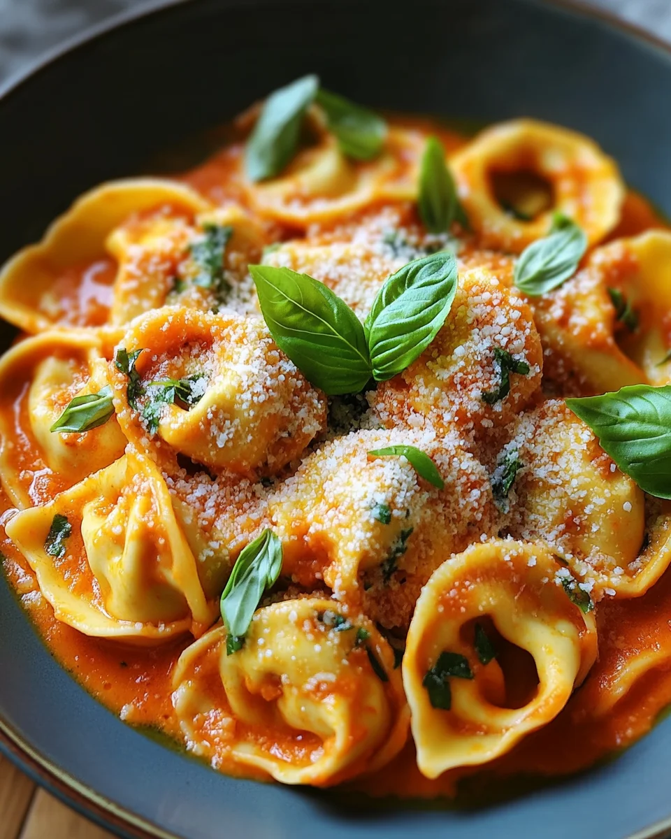 Tortellini mit Tomaten-Sahnesoße, Käse und Basilikum 19 Tortellini
