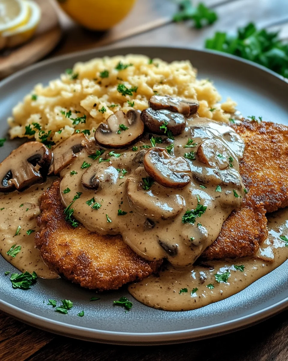 Naturschnitzel in Champignonrahmsauce