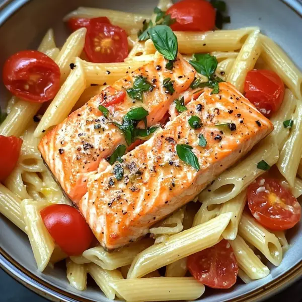 Ofen-Lachs-Pasta mit Tomaten