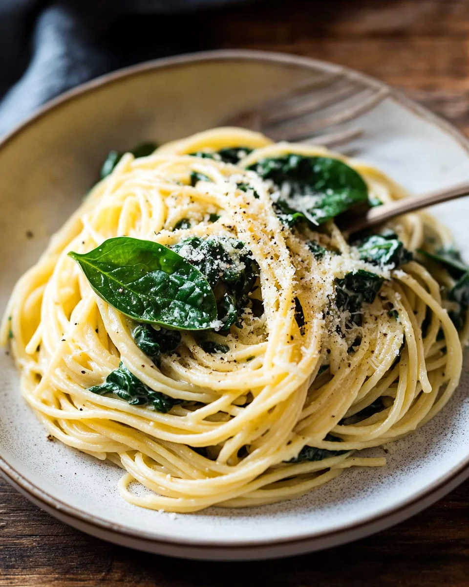 Spaghetti mit Spinat Frischk&auml;se-Sauce