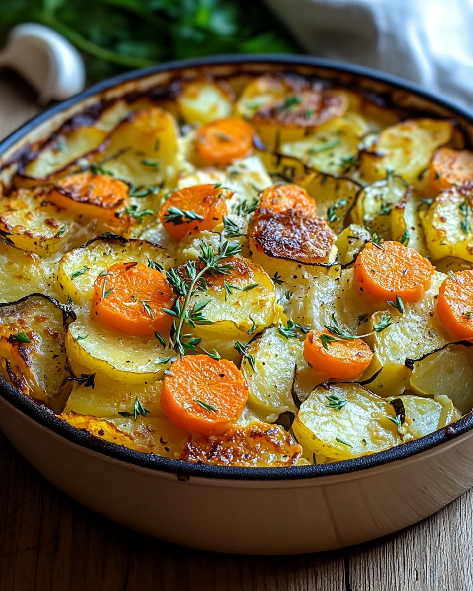 Vegetarischer Kartoffelauflauf mit Zucchini, Karotten und Zwiebeln 22 Vegetarischer