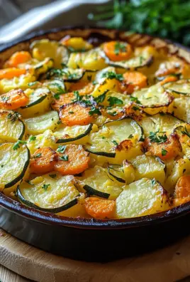 Vegetarischer Kartoffelauflauf mit Zucchini, Karotten und Zwiebeln