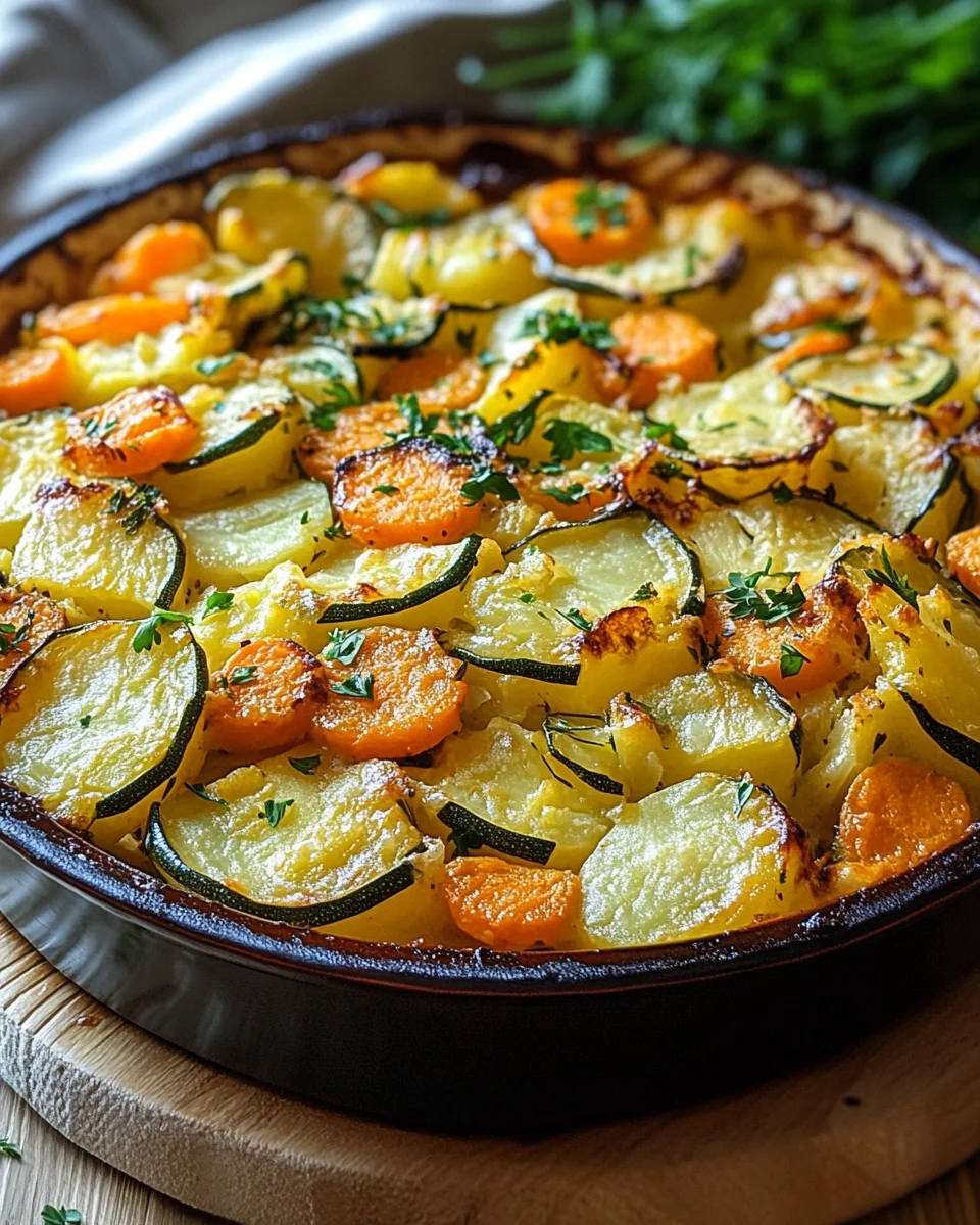 Vegetarischer Kartoffelauflauf mit Zucchini, Karotten und Zwiebeln 24 Vegetarischer Kartoffelauflauf mit Zucchini, Karotten und Zwiebeln