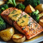 Zitronenbutterlachs mit knusprigen Kartoffeln und Brokkoli