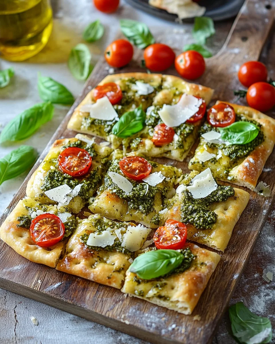 Die beste Focaccia mit Pesto und Tomaten