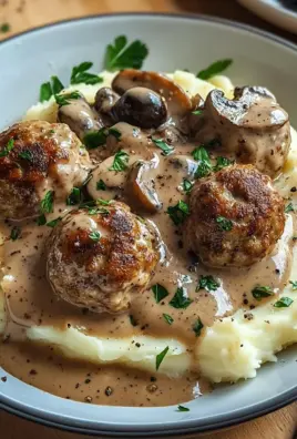 Fleischbällchen mit Kartoffelpüree und Champignonrahmsauce