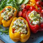 Gef&uuml;llte Feta-Paprika mit buntem Salat