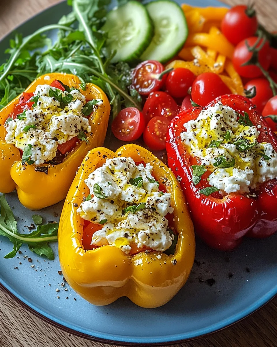 Gefüllte Feta-Paprika mit buntem Salat
