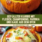 Gefüllter Kürbis mit Fleisch, Champignons, Paprika und Käse aus dem Ofen 18 Pinterest Hidden Image