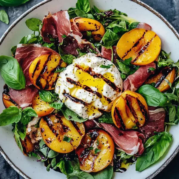 Gegrillter Nektarinen-Burrata-Prosciutto-Salat