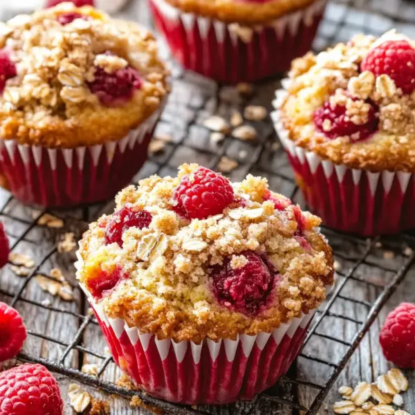 Gesunde Himbeer-Muffins mit Haferflocken-Streuseln