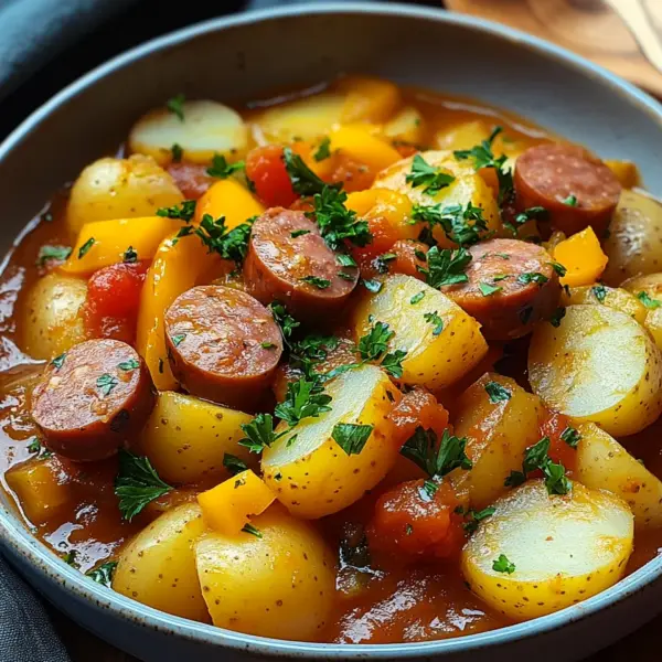 Kartoffelgulasch mit Würstchen