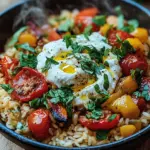 Mediterrane Reispfanne mit Burrata