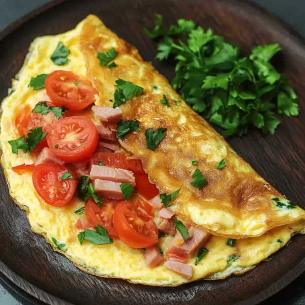 Omelette mit Schinken, Käse und Tomaten