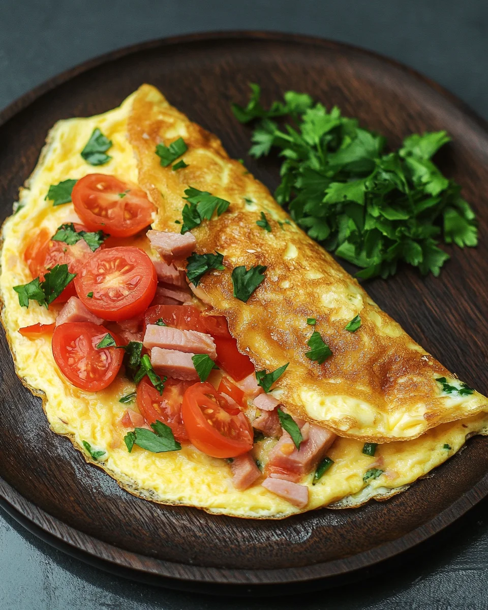 Omelette mit Schinken, Käse und Tomaten