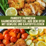 Panierte Parmesan Hähnchenschnitzel aus dem Ofen mit Gemüse und Kartoffelecken 18 Pinterest Hidden Image