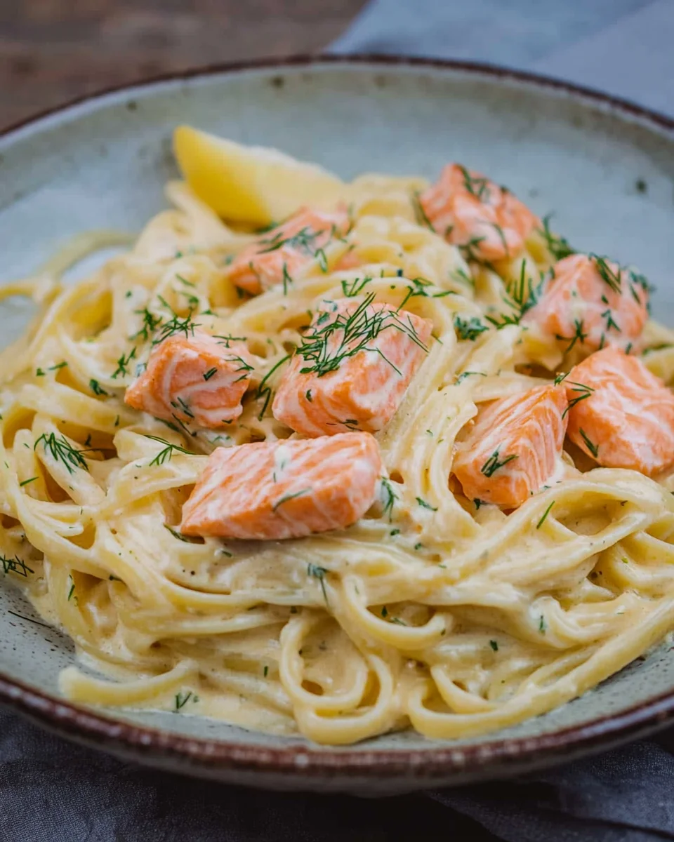 Pasta mit Lachs und Sahneso&szlig;e