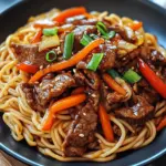 Reisnudeln mit Rindfleisch, Sojasauce und Gem&uuml;se