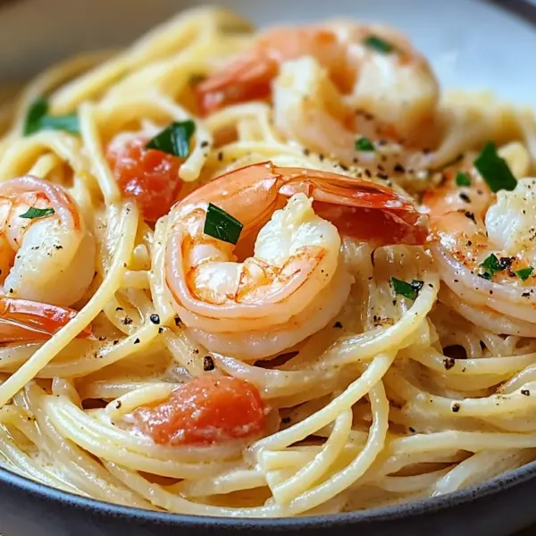 Spaghetti mit Garnelen in Frischkäsesauce