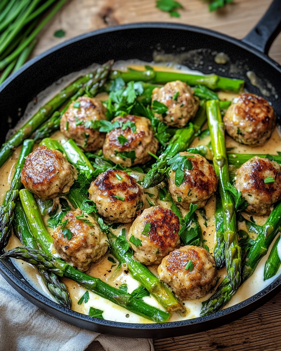 Spargelpfanne mit Frikadellen