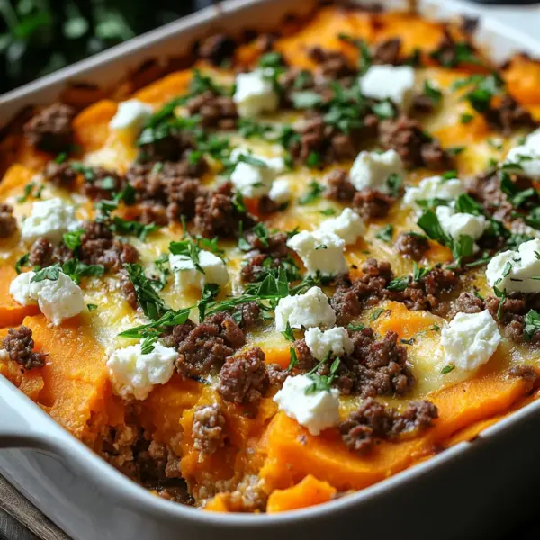Süßkartoffel-Hackfleisch-Auflauf mit Feta