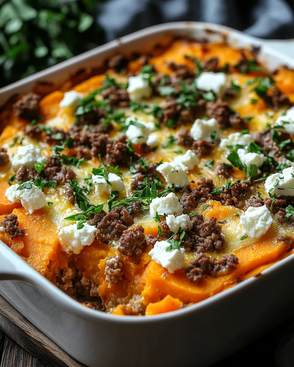 S&uuml;&szlig;kartoffel-Hackfleisch-Auflauf mit Feta