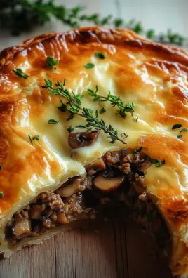 Torte mit Pilzen, Hackfleisch und Käse