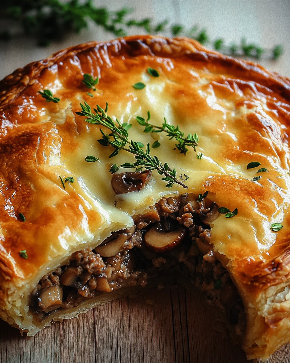 Torte mit Pilzen, Hackfleisch und K&auml;se