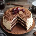 Winterlicher Maulwurfkuchen mit Zimtsahne und Punschkirschen