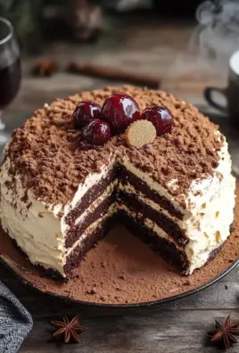 Winterlicher Maulwurfkuchen mit Zimtsahne und Punschkirschen