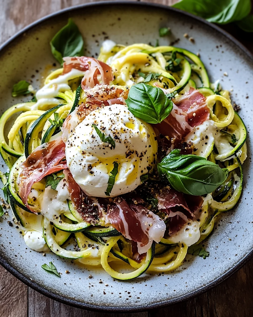 Zucchini Carbonara mit knusprigem Prosciutto und Burrata 18 Zucchini