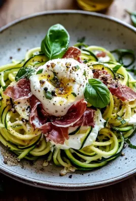 Zucchini Carbonara mit knusprigem Prosciutto und Burrata