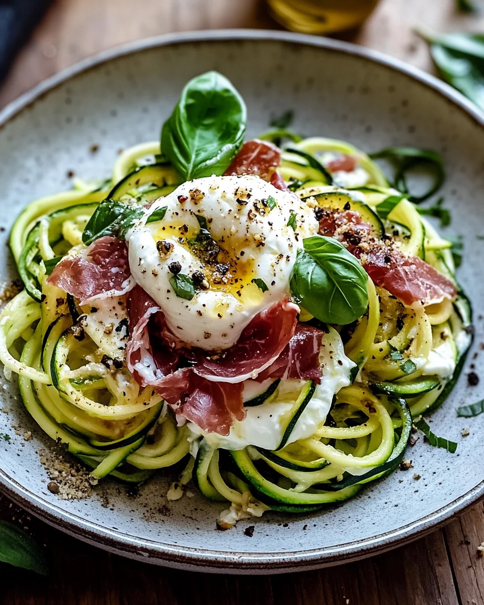 Zucchini Carbonara mit knusprigem Prosciutto und Burrata 20 Zucchini Carbonara mit knusprigem Prosciutto und Burrata