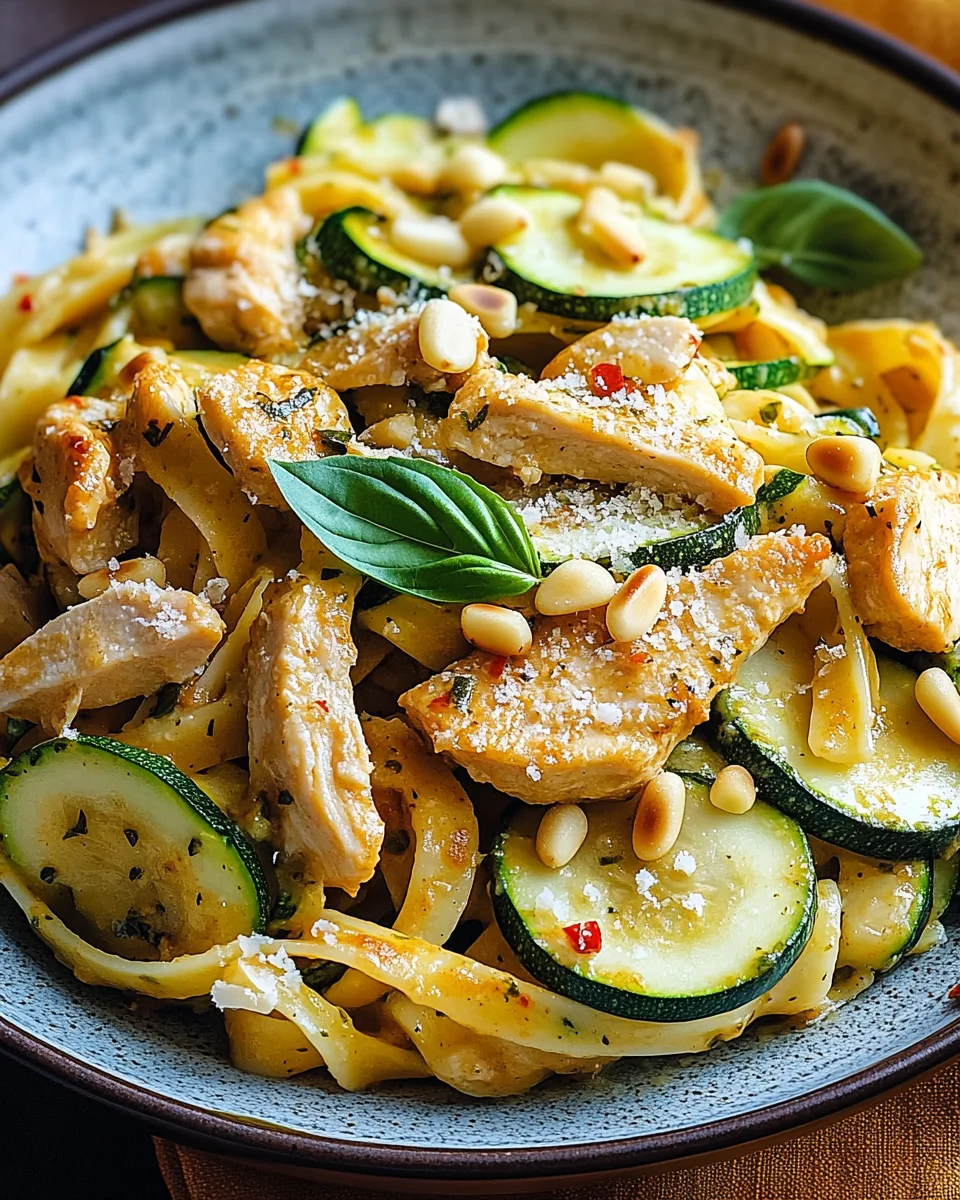 Zucchini Parmesan Pasta mit Hähnchen und Pinienkernen 21 Zucchini