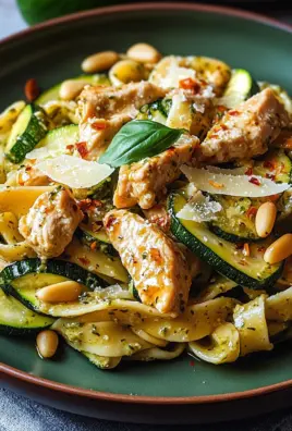 Zucchini Parmesan Pasta mit Hähnchen und Pinienkernen