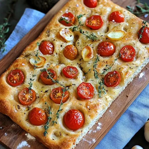 Focaccia mit Tomaten, Knoblauch & Thymian