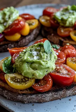 Geröstetes Brot mit Avocadobutter und Tomatensalat