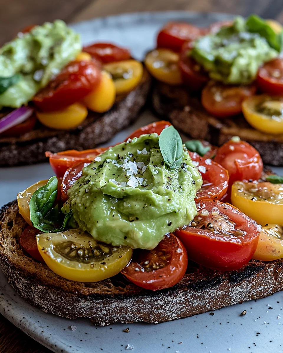 Geröstetes Brot mit Avocadobutter und Tomatensalat