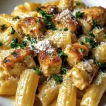 Knoblauchbutter-H&auml;hnchen mit Rigatoni und Parmesan
