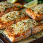 Krosse im Ofen gebackene Parmesan-Krustenlachsfilets
